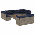 14-tlg. Garten-Sofagarnitur mit Kissen Grau Poly Rattan