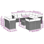 12-tlg. Garten-Sofagarnitur mit Kissen Schwarz Poly Rattan