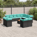 13-tlg. Garten-Sofagarnitur mit Kissen Schwarz Poly Rattan