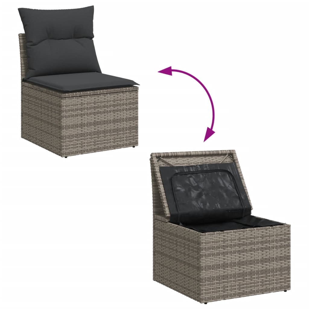 13-tlg. Garten-Sofagarnitur mit Kissen Grau Poly Rattan