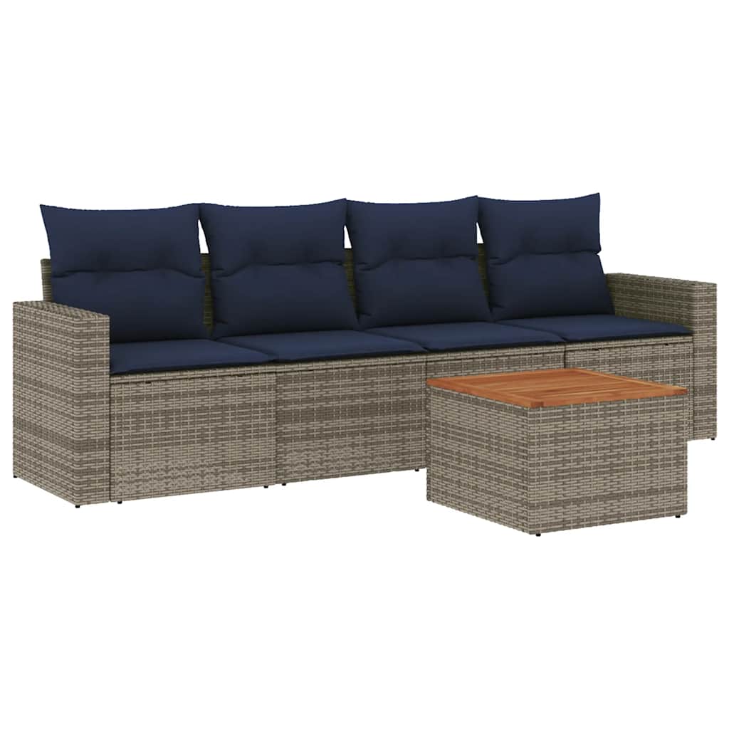 5-tlg. Garten-Sofagarnitur mit Kissen Grau Poly Rattan