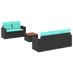 6-tlg. Garten-Sofagarnitur mit Kissen Schwarz Poly Rattan
