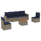 7-tlg. Garten-Sofagarnitur mit Kissen Grau Poly Rattan