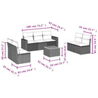 8-tlg. Garten-Sofagarnitur mit Kissen Schwarz Poly Rattan