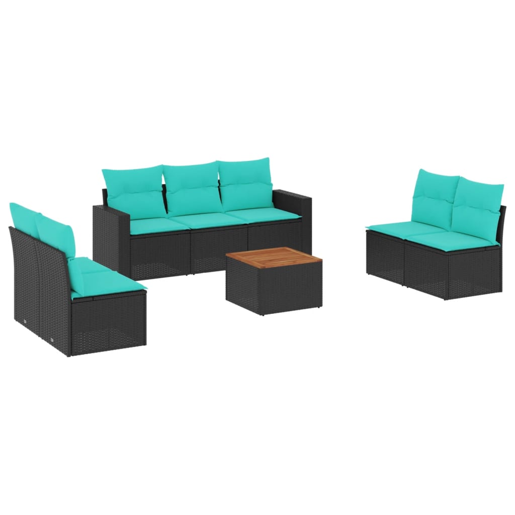 8-tlg. Garten-Sofagarnitur mit Kissen Schwarz Poly Rattan
