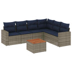 7-tlg. Garten-Sofagarnitur mit Kissen Grau Poly Rattan