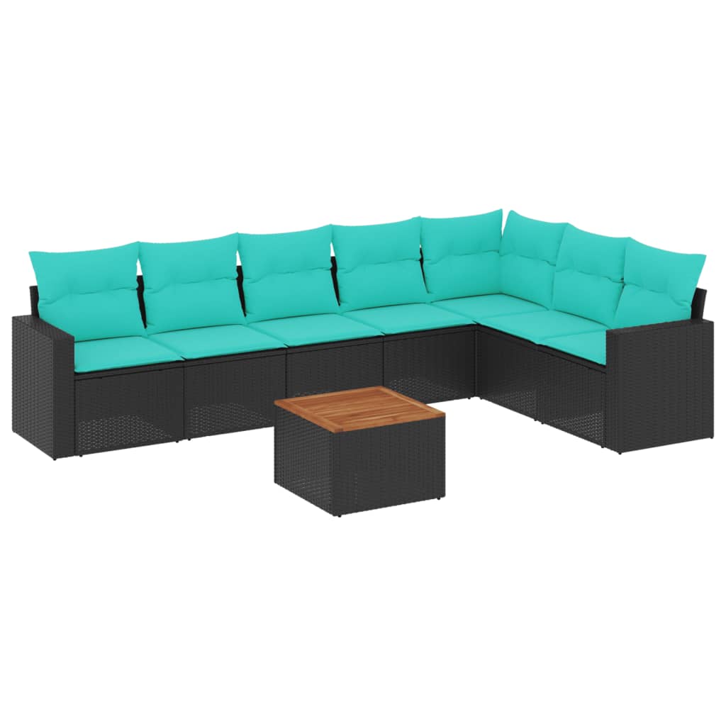 8-tlg. Garten-Sofagarnitur mit Kissen Schwarz Poly Rattan