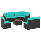 9-tlg. Garten-Sofagarnitur mit Kissen Schwarz Poly Rattan