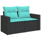 10-tlg. Garten-Sofagarnitur mit Kissen Schwarz Poly Rattan
