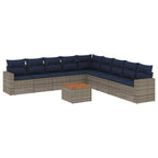 10-tlg. Garten-Sofagarnitur mit Kissen Grau Poly Rattan