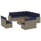 12-tlg. Garten-Sofagarnitur mit Kissen Grau Poly Rattan