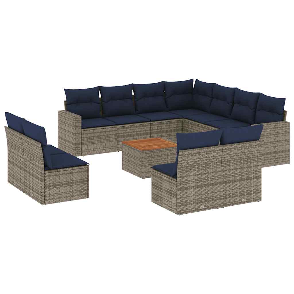 12-tlg. Garten-Sofagarnitur mit Kissen Grau Poly Rattan