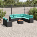 10-tlg. Garten-Sofagarnitur mit Kissen Schwarz Poly Rattan