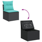 11-tlg. Garten-Sofagarnitur mit Kissen Schwarz Poly Rattan