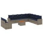 11-tlg. Garten-Sofagarnitur mit Kissen Grau Poly Rattan