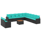 12-tlg. Garten-Sofagarnitur mit Kissen Schwarz Poly Rattan