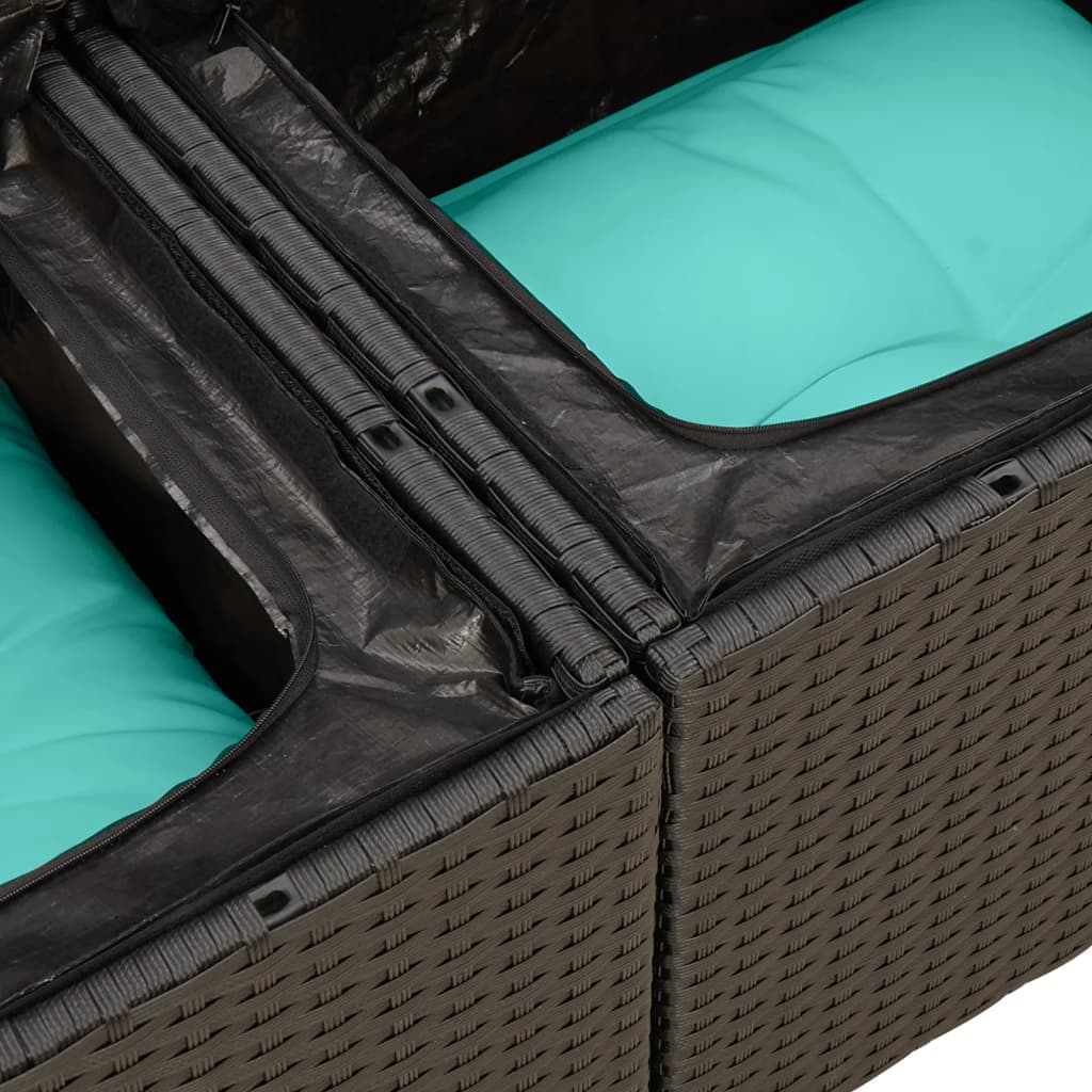 9-tlg. Garten-Sofagarnitur mit Kissen Schwarz Poly Rattan