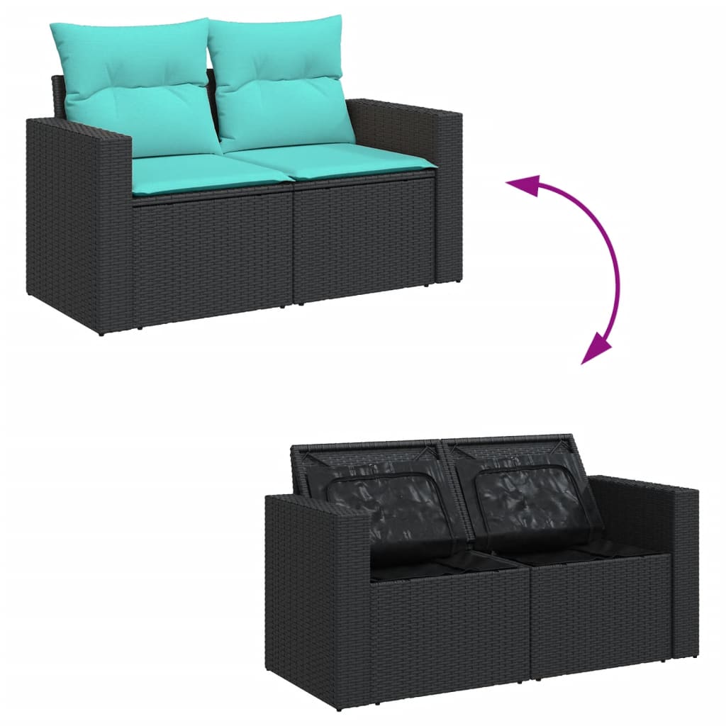 9-tlg. Garten-Sofagarnitur mit Kissen Schwarz Poly Rattan