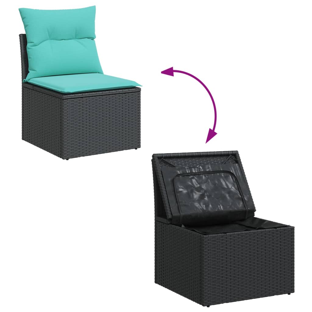 9-tlg. Garten-Sofagarnitur mit Kissen Schwarz Poly Rattan