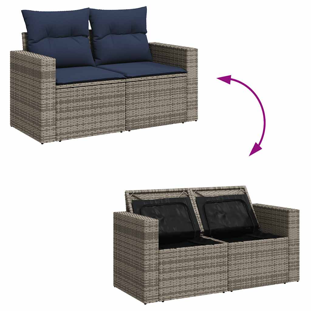 7-teiliges Gartensofa-Set mit Kissen, grau, Polyrattan