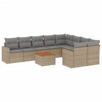 10-tlg. Garten-Sofagarnitur mit Kissen Beige Poly Rattan