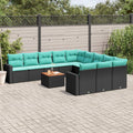 12-tlg. Garten-Sofagarnitur mit Kissen Schwarz Poly Rattan