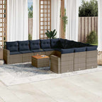 12-tlg. Garten-Sofagarnitur mit Kissen Grau Poly Rattan