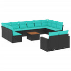 13-tlg. Garten-Sofagarnitur mit Kissen Schwarz Poly Rattan