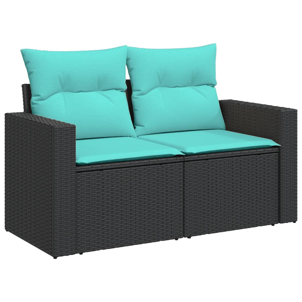 13-tlg. Garten-Sofagarnitur mit Kissen Schwarz Poly Rattan