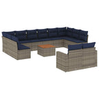 13-tlg. Garten-Sofagarnitur mit Kissen Grau Poly Rattan