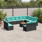 13-tlg. Garten-Sofagarnitur mit Kissen Schwarz Poly Rattan