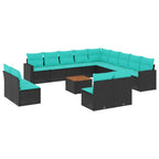 14-tlg. Garten-Sofagarnitur mit Kissen Schwarz Poly Rattan