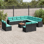 14-tlg. Garten-Sofagarnitur mit Kissen Schwarz Poly Rattan