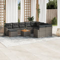 11-tlg. Garten-Sofagarnitur mit Kissen Grau Poly Rattan