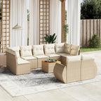 10-tlg. Garten-Sofagarnitur mit Kissen Beige Poly Rattan