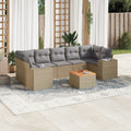 8-tlg. Garten-Sofagarnitur mit Kissen Beige Poly Rattan