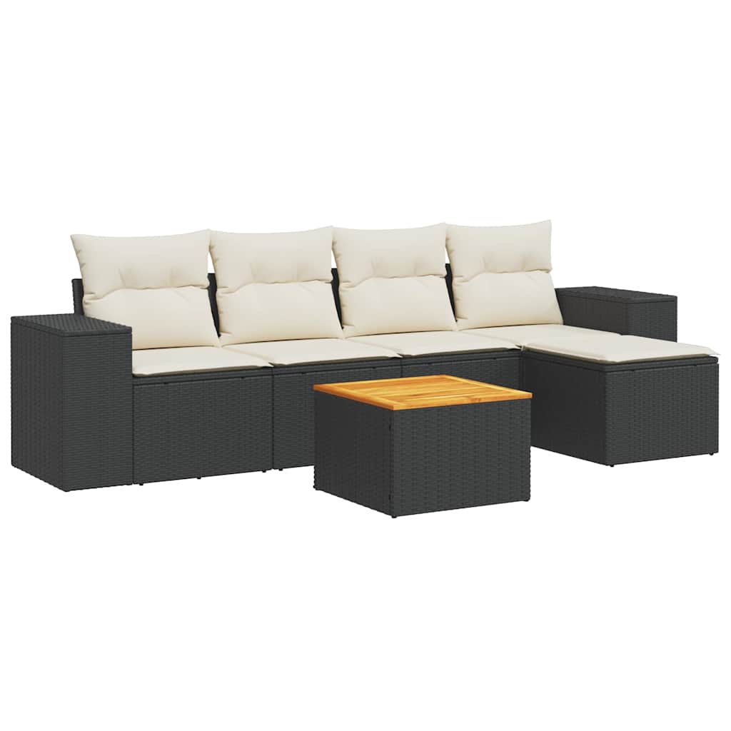6-tlg. Garten-Sofagarnitur mit Kissen Schwarz Poly Rattan
