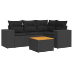 5-tlg. Garten-Sofagarnitur mit Kissen Schwarz Poly Rattan