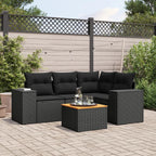 5-tlg. Garten-Sofagarnitur mit Kissen Schwarz Poly Rattan