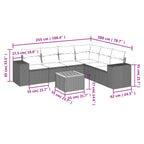 7-tlg. Garten-Sofagarnitur mit Kissen Grau Poly Rattan