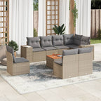9-tlg. Garten-Sofagarnitur mit Kissen Beige Poly Rattan