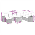9-tlg. Garten-Sofagarnitur mit Kissen Grau Poly Rattan