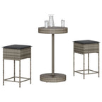 3-tlg. Gartenbar-Set mit Kissen Grau Poly Rattan