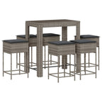 7-tlg. Gartenbar-Set mit Kissen Grau Poly Rattan