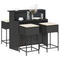 5-tlg. Gartenbar-Set mit Kissen Schwarz Poly Rattan