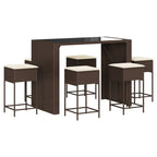 7-tlg. Gartenbar-Set mit Kissen Braun Poly Rattan
