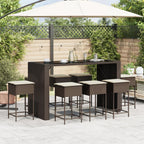9-tlg. Gartenbar-Set mit Kissen Braun Poly Rattan