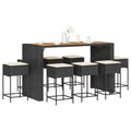 9-tlg. Gartenbar-Set mit Kissen Schwarz Poly Rattan