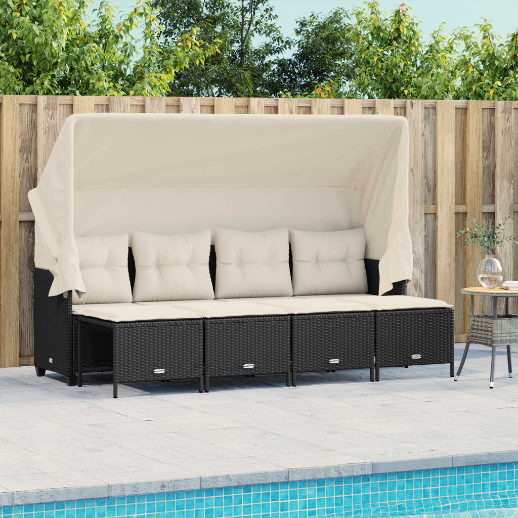 5-tlg. Garten-Sofagarnitur mit Kissen Schwarz Poly Rattan