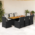 9-tlg. Garten-Essgruppe mit Kissen Schwarz Poly Rattan